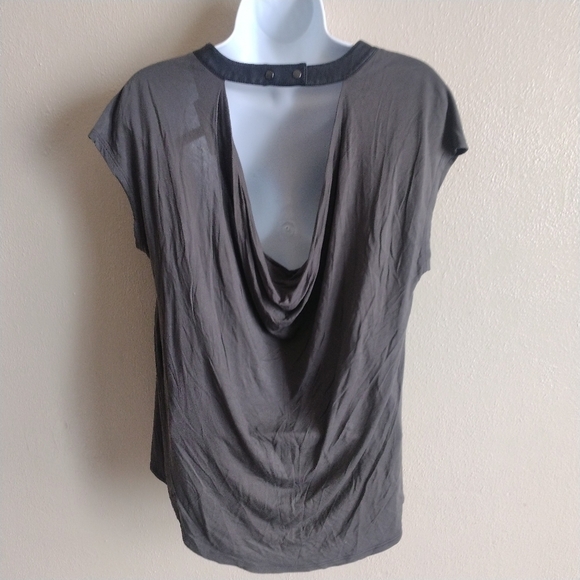 Window Back Slouchy Gray Tee, Faux Leather Neck Strap - Picture 2 of 8